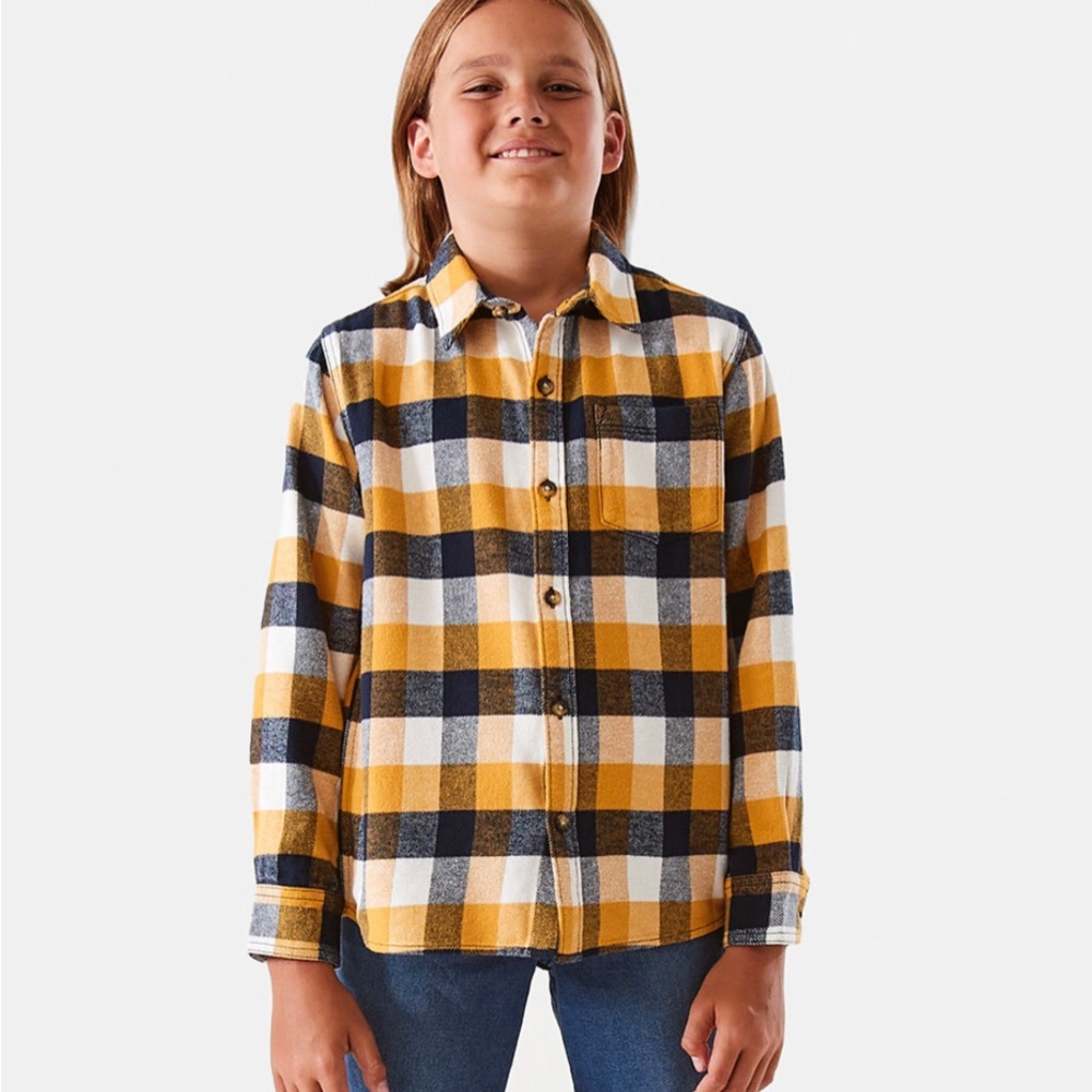 Plaid Kids Shirt jacket in Yellow and Blue